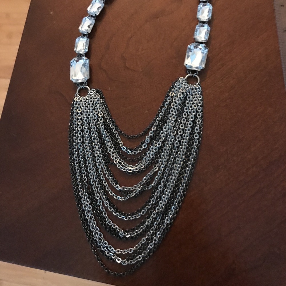 Statement Multistrand Silvertone Necklace - image 1